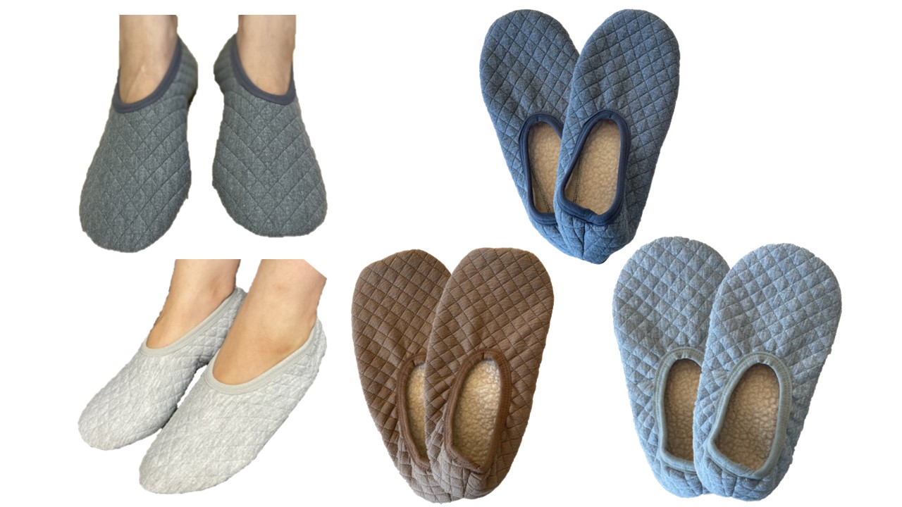 [NAKAMAJITA] キルティング ルームカバーソックス　足裏滑り止め付き ３足組 内側毛布素材使用 23-25㎝ お洒落 あったか　