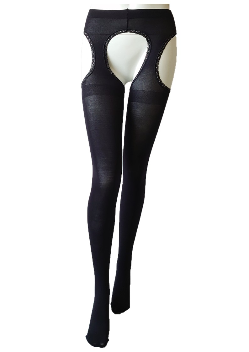 [NAKAMAJITA] 日本製 サスペンダータイツ 80D M-L オープンクロッチ サスペンダーストッキング